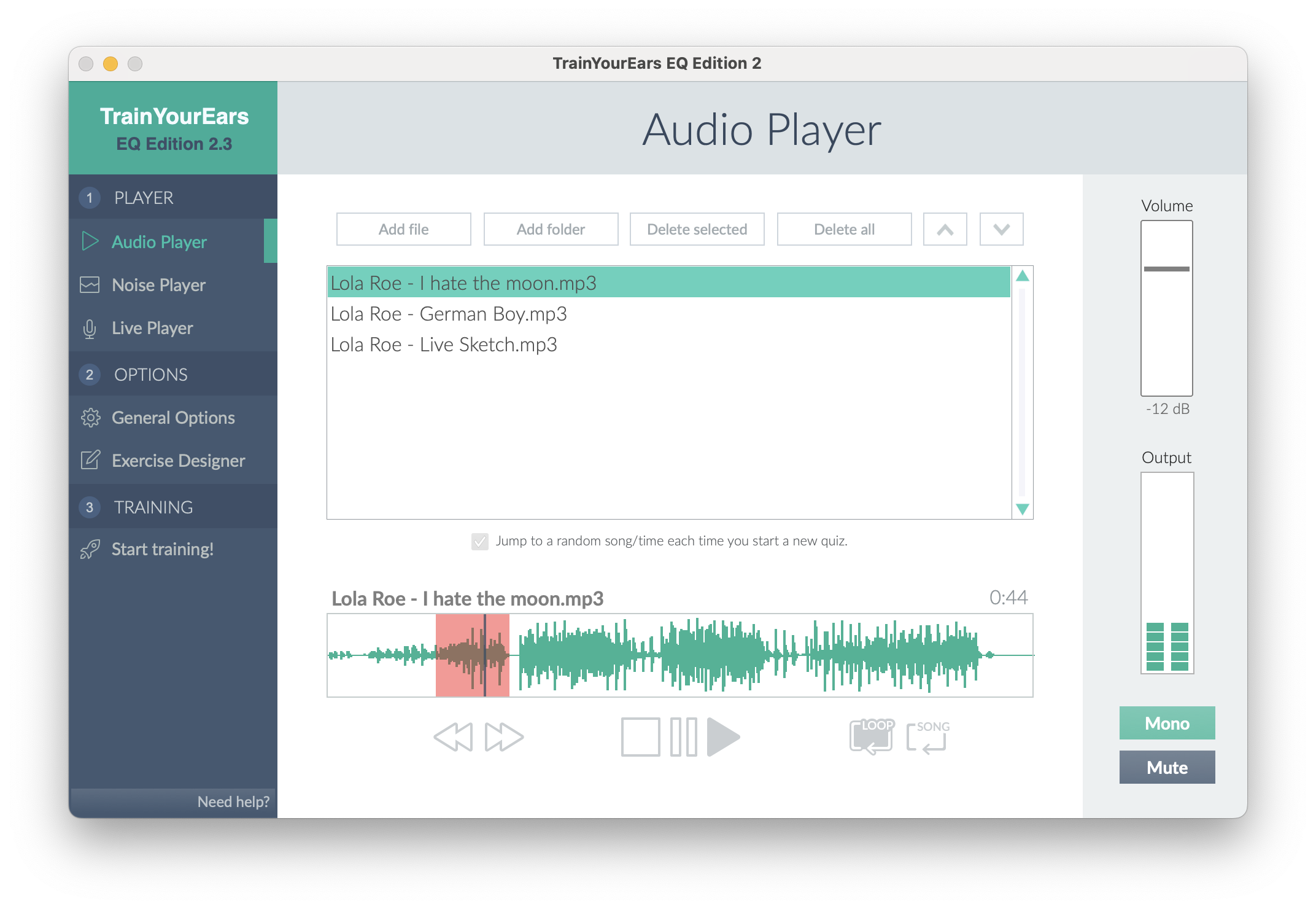 Audio Player interface