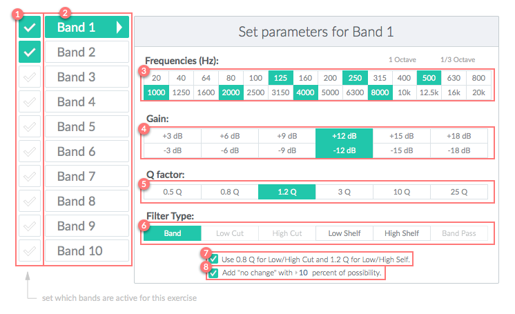 Band EQ parameters configuration in TrainYourEars
