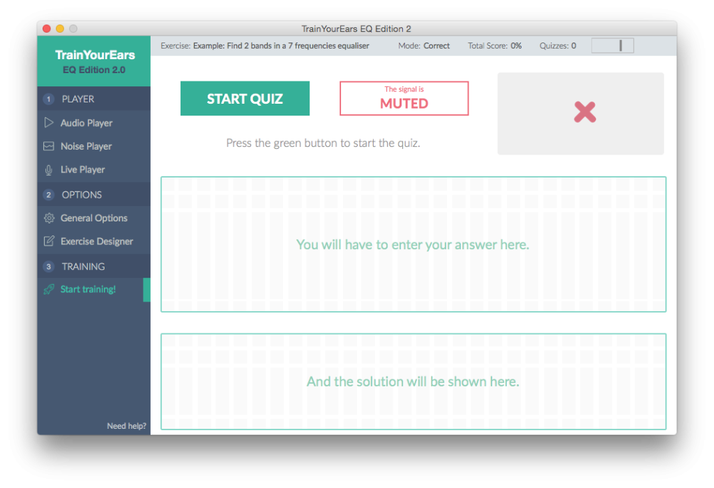 Muted mode screen in Correct Mode training