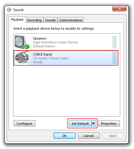 Windows playback devices settings panel