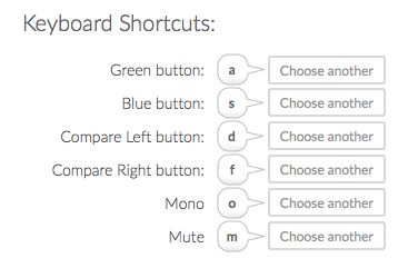 Keyboard shortcuts panel in TrainYourEars