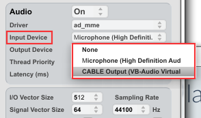 Sound card input selection showing VB-Cable in TrainYourEars